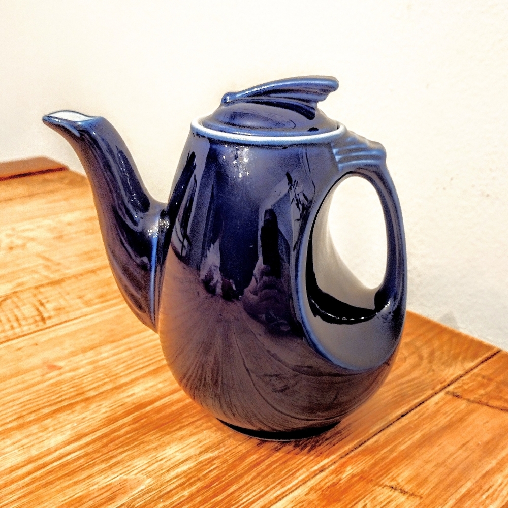 Vintage Hall Aeroflow Sundial Teapot Cobalt Blue 6 Cup USA - Picture 2 of 13